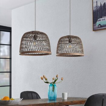 Lindby Naskalia závesná lampa z ratanu, 2-pl. - Image 2