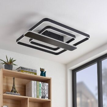 Lucande Linett stropné LED čierna hranaté 70 cm - Image 2