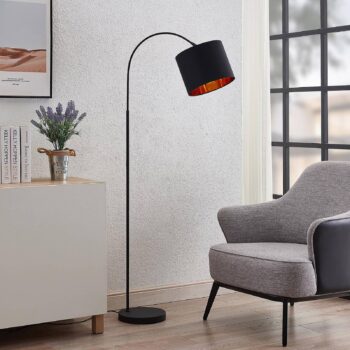 Lindby Keriba stojaca lampa, látka, čierna/zlatá - Image 2