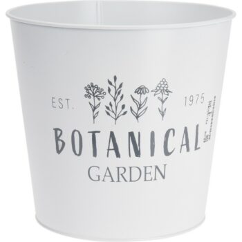 Kovový obal na kvetináč Botanical garden biela, 18 x 15,8 cm