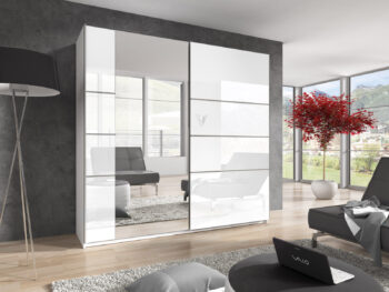 BETKA 56 šatníková skriňa so zrkadlom, biely lesk 22981656