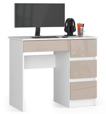 Moderný písací stôl ZEUS90P, biela / cappuccino lesk