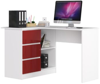 Moderný písací stôl HERRA124L, biely / červený lesk