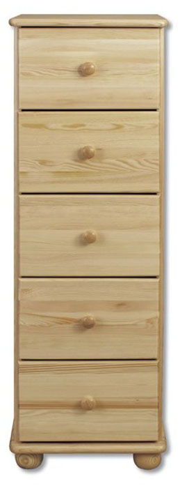 KD116 Komoda s 5 zásuvkami, šírka 40 cm, prírodná borovica