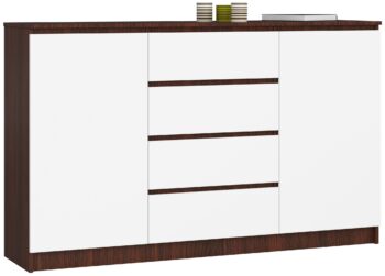 Moderná, široká a vysoká komoda, SOPHIA160, wenge/biela