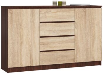 Moderná, široká a vysoká komoda, SOPHIA160, wenge / dub Sonoma