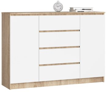 Moderná vysoká komoda, LEA140, dub Sonoma / biela
