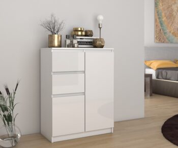 Moderná komoda 2D2S, biely lesk