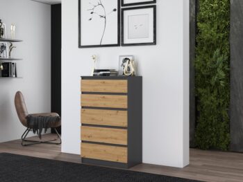 Zásuvková komoda WALMA M5, antracit/ dub artisan