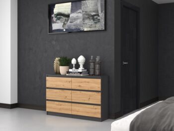 Široká komoda so zásuvkami WALMA M6 120, antracit/ dub artisan