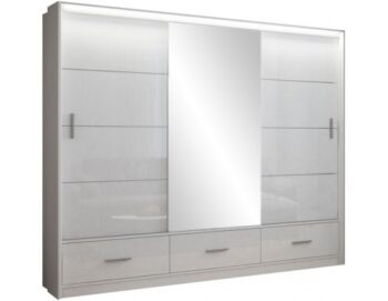MARSEILLE 250 šatníková skriňa biely lesk 255cm