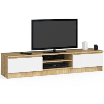 Dizajnový TV stolík ROMANA160, dub Artisan / biely