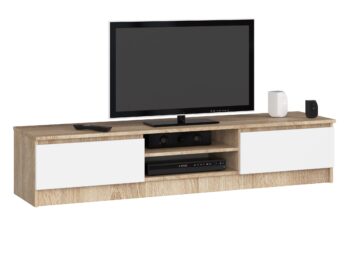 Dizajnový TV stolík ROMANA160, dub Sonoma / biely