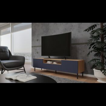 CAMILA štýlový TV stolík na nožičkách, modrý / dub Artisan