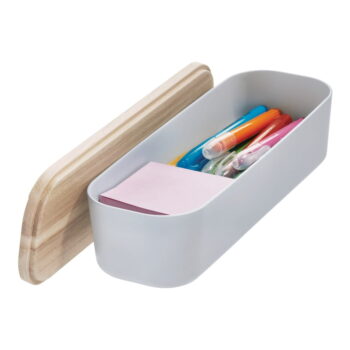 Sivý úložný box s vekom z dreva paulownia iDesign Eco, 9 x 27,5 cm - Image 3