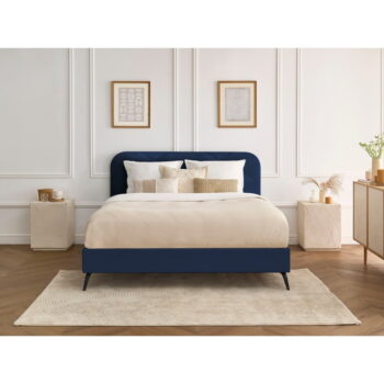 Tmavomodrá čalúnená dvojlôžková posteľ s roštom 140x190 cm Prune – Bobochic Paris - Image 8