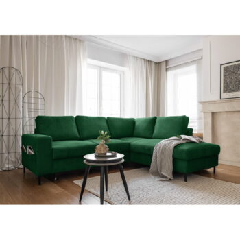 Tmavozelená menčestrová rozkladacia rohová pohovka (pravý roh) Lofty Lilly – Miuform - Image 6