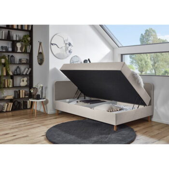 Béžová čalúnená jednolôžková posteľ s úložným priestorom 120x200 cm Cabana – Meise Möbel - Image 6
