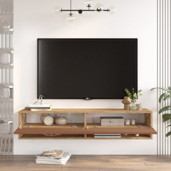 TV stolík v dekore borovice v tehlovo-prírodnej farbe 140x29x32 cm – Kalune Design - Image 3
