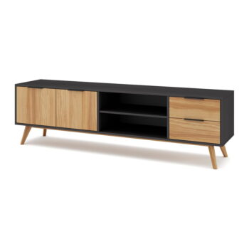 Čierny/prírodný TV stolík z borovicového dreva 180x53 cm Lavis – Marckeric - Image 5