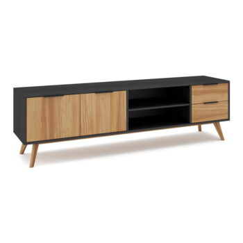 Čierny/prírodný TV stolík z borovicového dreva 180x53 cm Lavis – Marckeric - Image 2