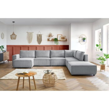Svetlosivá menčestrová rohová pohovka (pravý roh/do tvaru "U") Nihad modular – Bobochic Paris - Image 5
