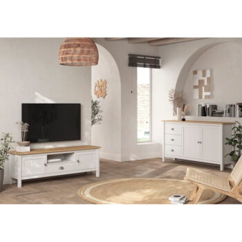Biela/prírodná nízka komoda z borovicového dreva 150x80,5 cm Misti – Marckeric – Obrázok 5