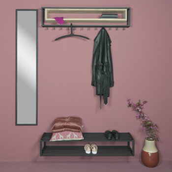 Kovový nástenný vešiak v čierno-prírodnej farbe s poličkou School – Spinder Design - Image 3