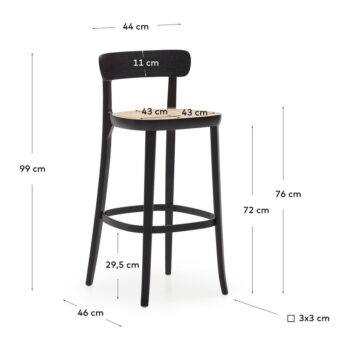 Čierna barová stolička v dekore jaseňa 99 cm Romane – Kave Home - Image 4