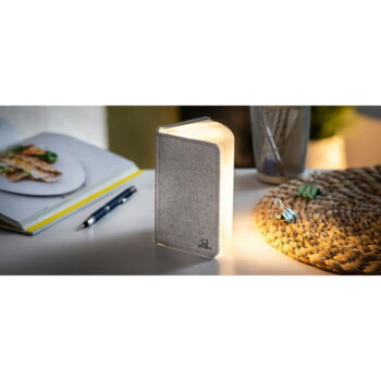 Sivá LED stolová lampa s textilným tienidlom (výška  2,5 cm) Booklight – Gingko - Image 3