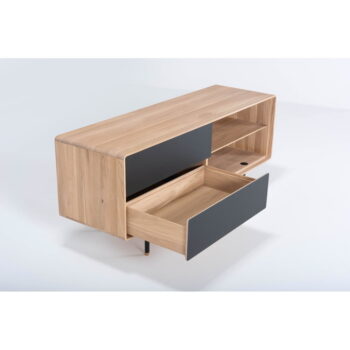 TV stolík z dubového dreva v čierno-prírodnej farbe 150x64 cm Fina – Gazzda - Image 11