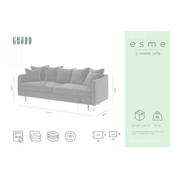 Sivá zamatová pohovka Ghado Esme, 214 cm – Obrázok 3