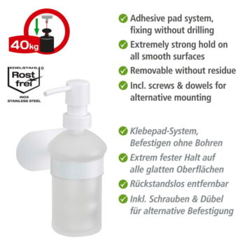 Biely samodržiaci sklenený dávkovač mydla 200 ml Orea – Wenko - Image 7