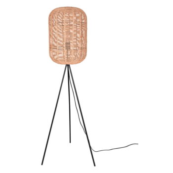 Béžová stojacia lampa s tienidlom z prútia a textilu (výška 150 cm) Runa – Trio
