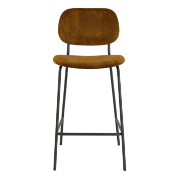 Zamatová barová stolička v horčicovej farbe 92 cm Emma - Light & Living – Obrázok 3