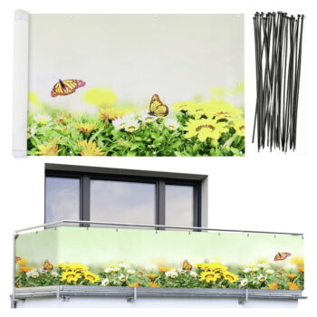 Žlto-zelená plastová balkónová zástena 500x85 cm Butterfly - Maximex - Image 4