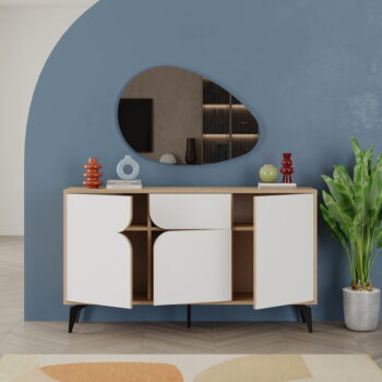 Nízka komoda v dekore duba v bielo-prírodnej farbe 140x79 cm Nola – Marckeric – Obrázok 8
