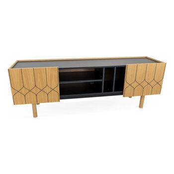 Čierny/prírodný TV stolík v dekore duba 175x60 cm Porto - Woodman - Image 10