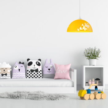 Okrovožlté detské svietidlo so skleneným tienidlom ø 30 cm Mariposa – LAMKUR - Image 4