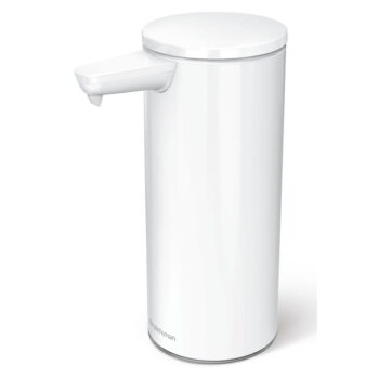 Biely bezdotykový kovový dávkovač mydla 266 ml – simplehuman