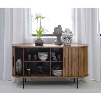 Hnedá nízka komoda v dekore duba s posuvnými dverami 140x76 cm Nola – Unique Furniture – Obrázok 6