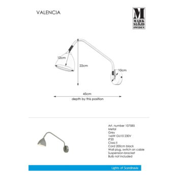 Sivá nástenná lampa Markslöjd Valencia - Image 3