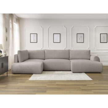 Svetlosivo-béžová menčestrová rozkladacia rohová pohovka (pravý roh/do "U") Lucien – Bobochic Paris – Obrázok 7