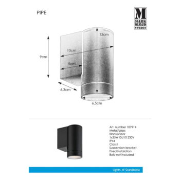 Nástenné vonkajšie svietidlo (výška 13 cm) Pipe - Markslöjd - Image 3