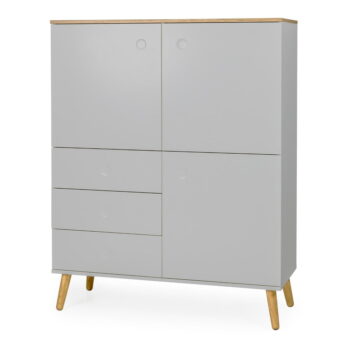 Sivá trojdverová skriňa s detailmi v dekore dubového dreva s 3 zásuvkami Tenzo Dot, výška 137 cm - Image 2