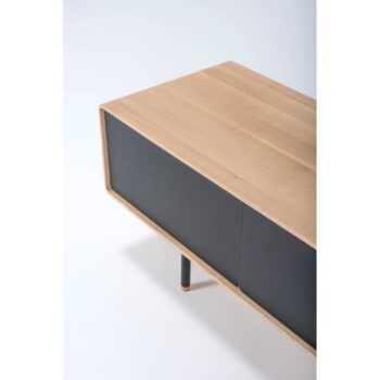 TV stolík z dubového dreva v čierno-prírodnej farbe 160x48 cm Fina – Gazzda - Image 4