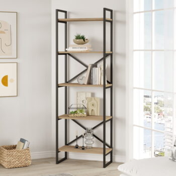 Čierny/prírodný regál v dekore duba 58x175 cm Dusan – Marckeric - Image 9