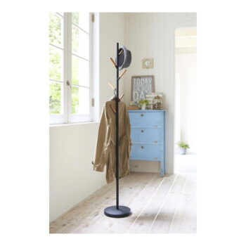 Čierny stojací vešiak s detailmi z bukového dreva YAMAZAKI Plain Pole Hanger - Image 2