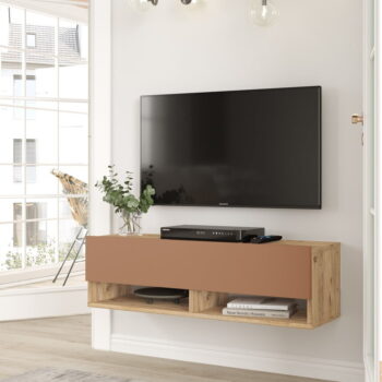 TV stolík v dekore borovice v tehlovo-prírodnej farbe 100x29x32 cm – Kalune Design – Obrázok 4