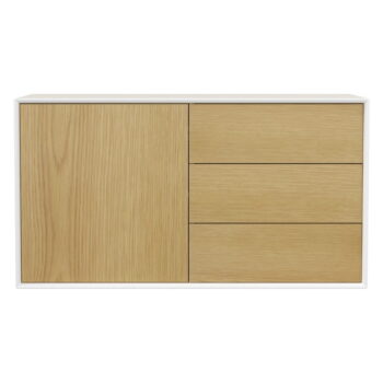Nízka závesná komoda v dekore duba v bielej a prírodnej farbe 113x61 cm Wall – Tenzo